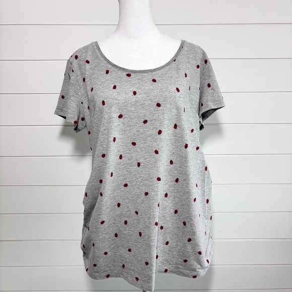 H&M maternity Cotton T-shirt gray with an adorable ladybug‎ pattern Size XL - Picture 2 of 11